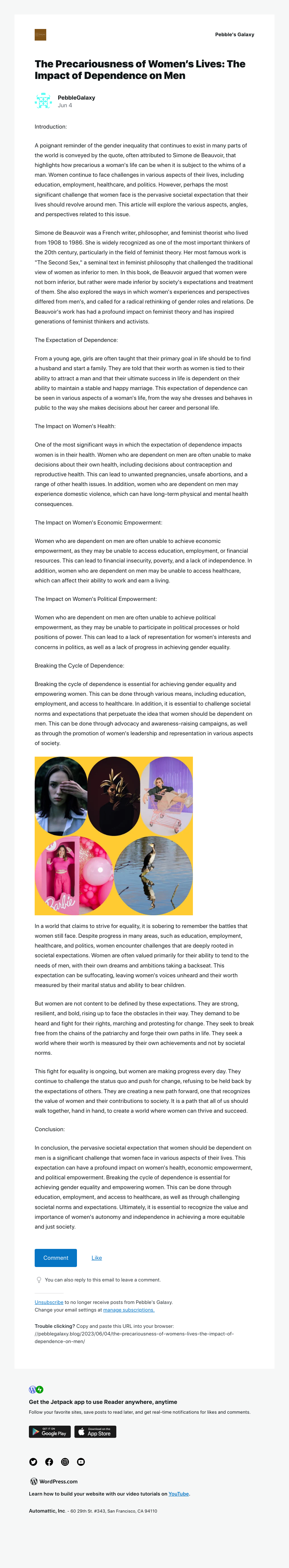 WordPress - [New post] The Precariousness of Women’s Lives: The Impact of Dependence on Men