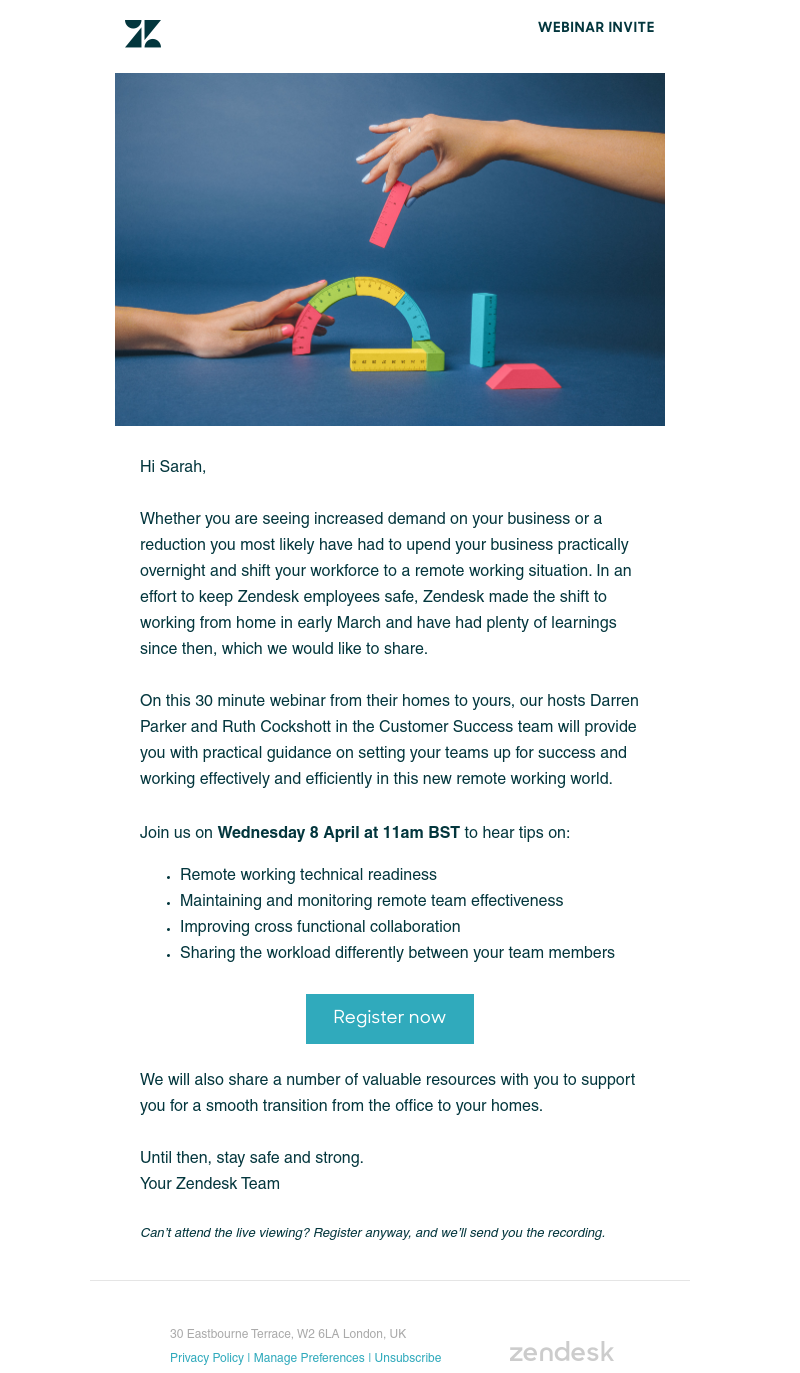 Zendesk - Webinar Invite: Adapting your business in unprecedented times
