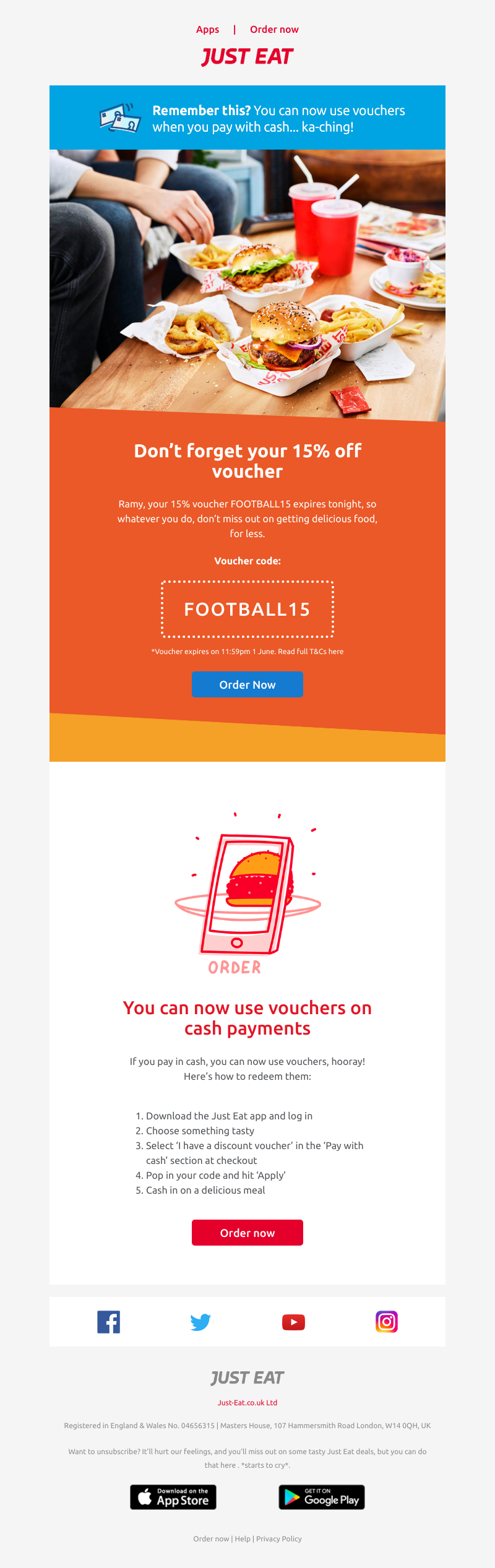 Just Eat - Ramy, your 15% off expires tonight, hurry!