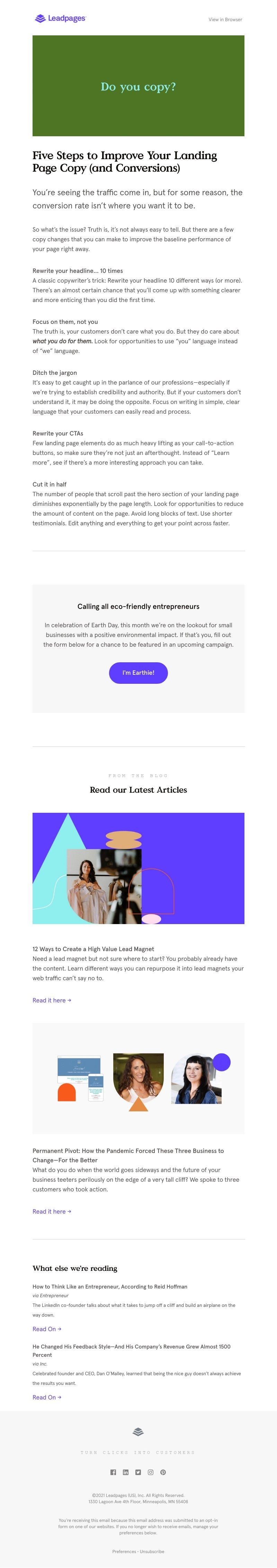 Leadpages - 5 easy ways to improve your landing page copy today.