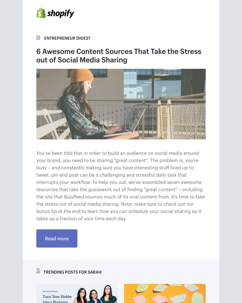 Shopify - 6 Awesome Content Sources That Take the Stress out of Social Media Sharing