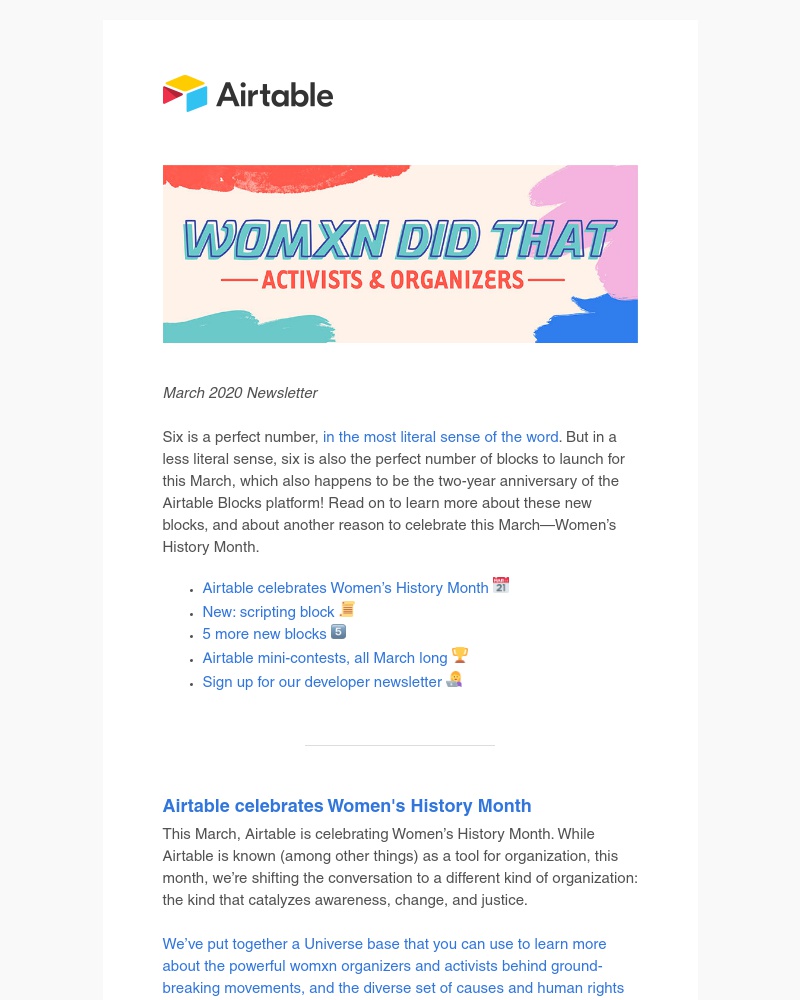 Airtable - 6 new blocks and Women’s History Month celebrations