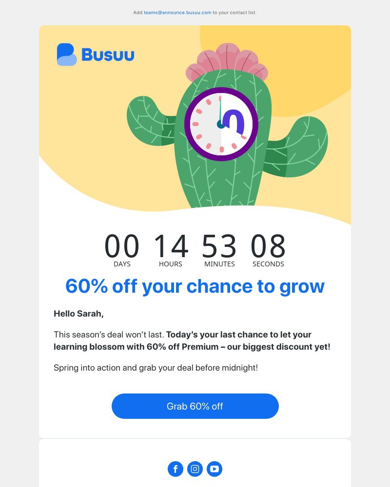 Busuu - 60% off ends at midnight, Sarah 😲 