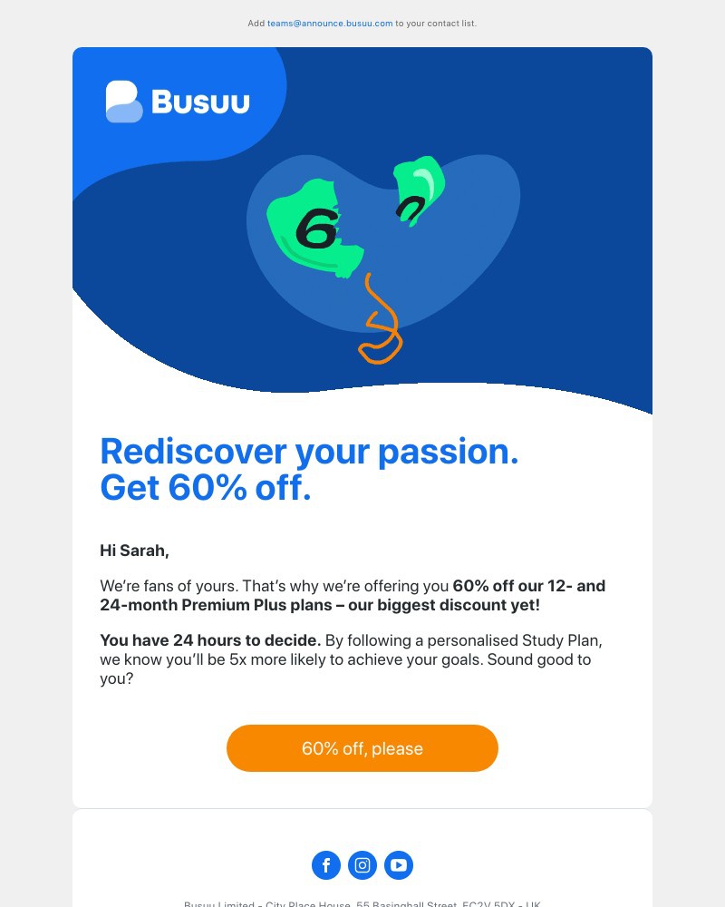 Busuu - 60% off to reboot your learning? We must really like you 💙     