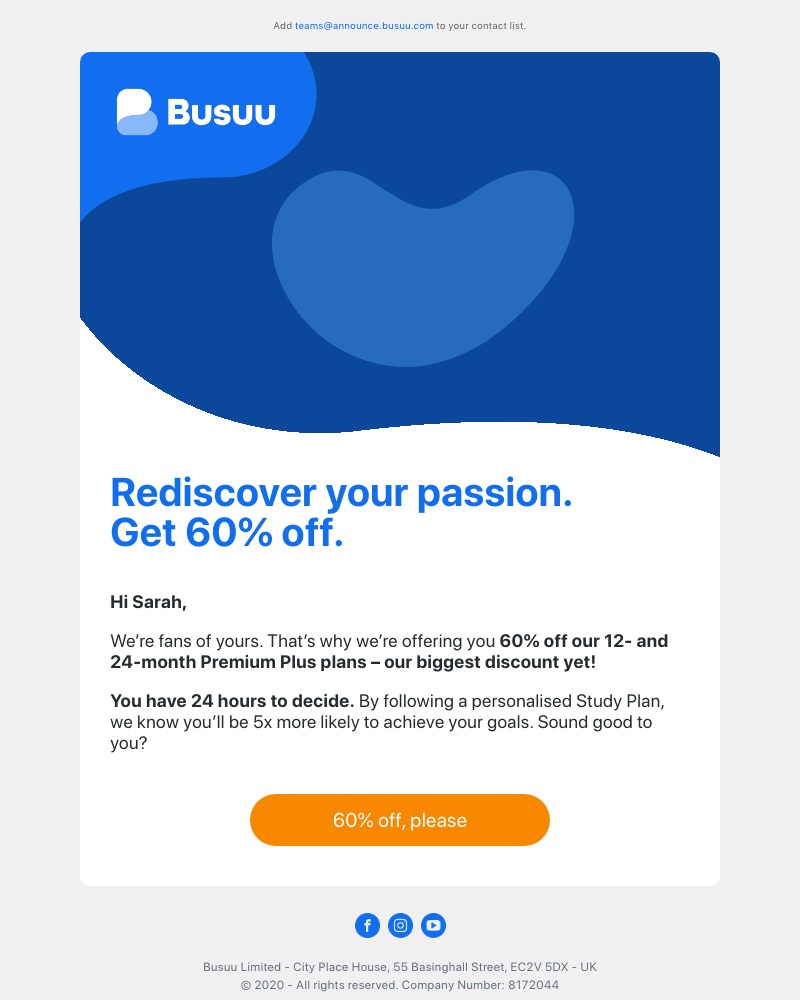Busuu - 60% off to reboot your learning? We must really like you 💙     