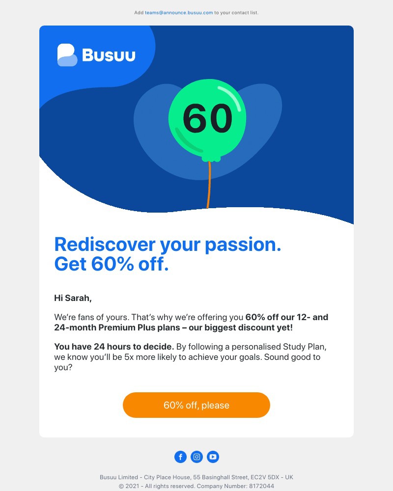 Busuu - 60% off to reboot your learning? We must really like you 💙     