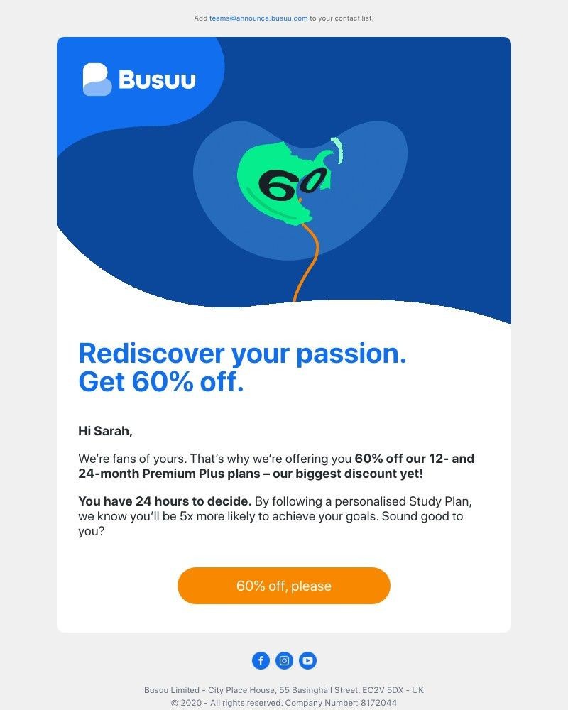 Busuu - 60% off to reboot your learning? We must really like you 💙     