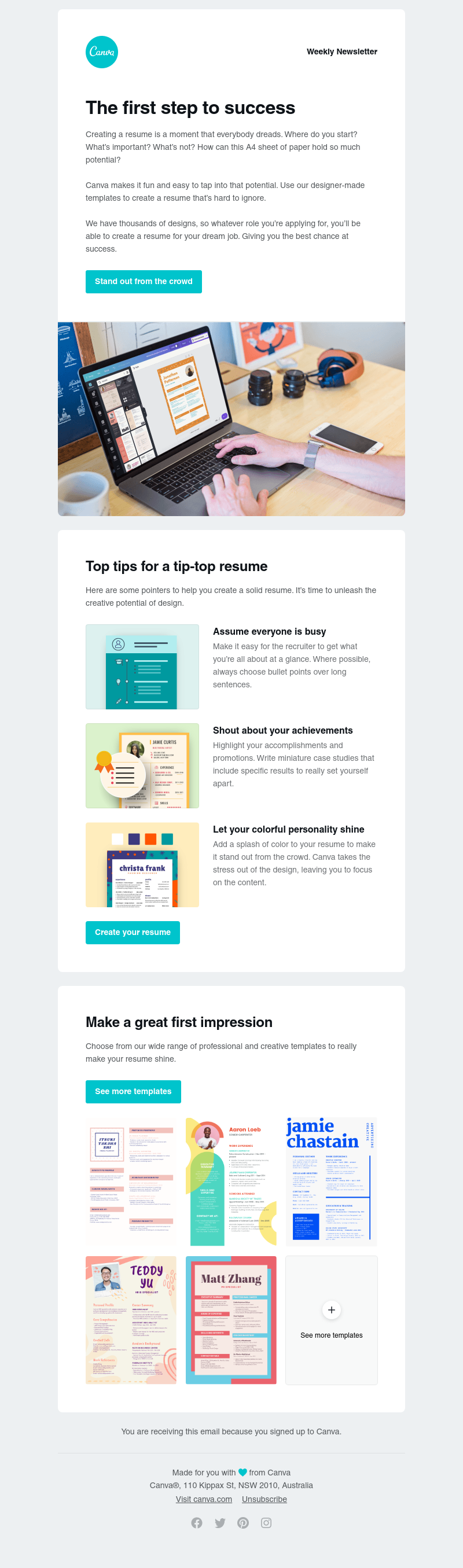 Canva - Design an awesome resume that’ll make you shine.