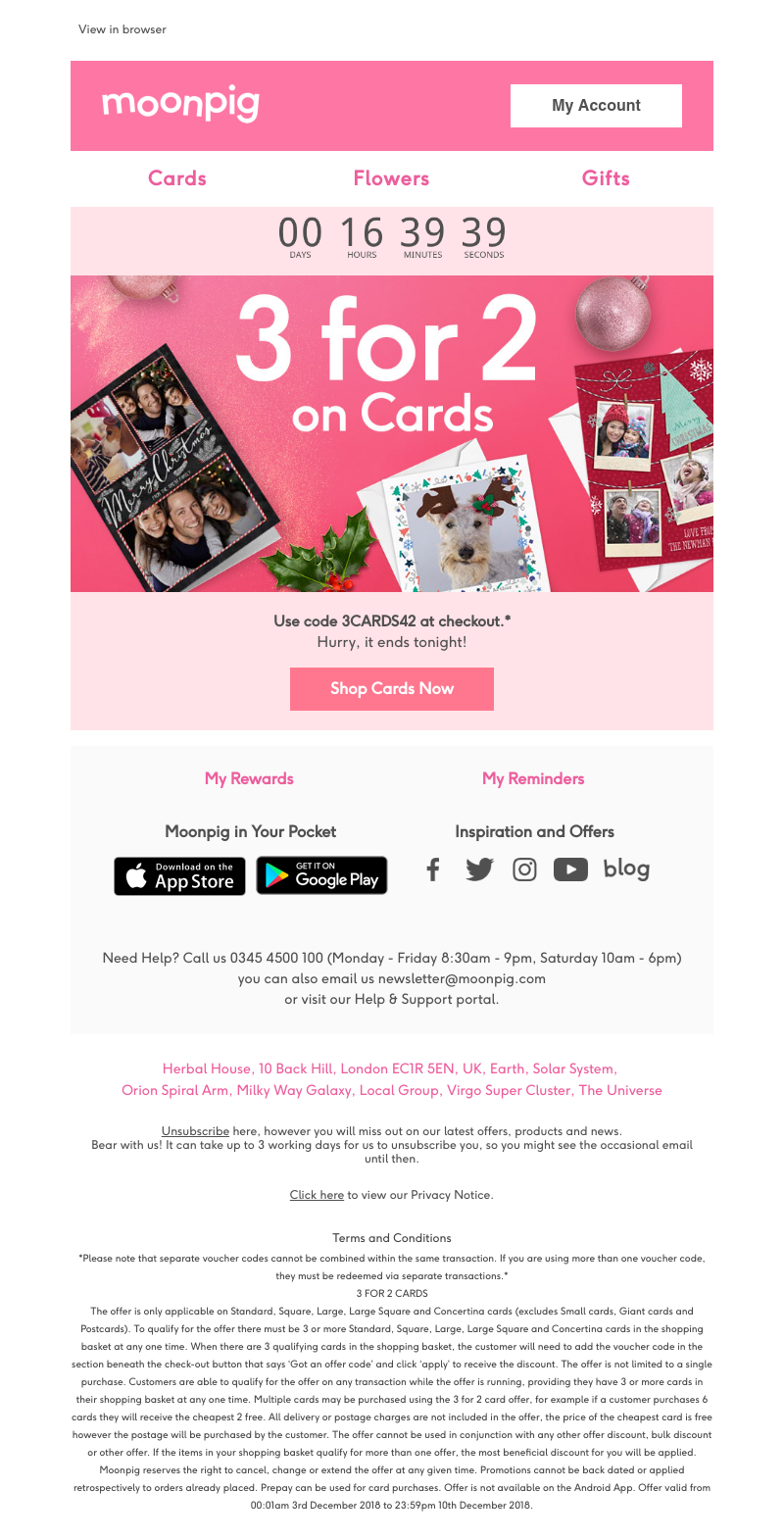 Moonpig - Ends Tonight - 3 for 2 on cards! The countdown is on!
