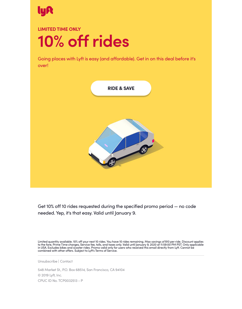 Lyft - It's time to activate 10% off rides