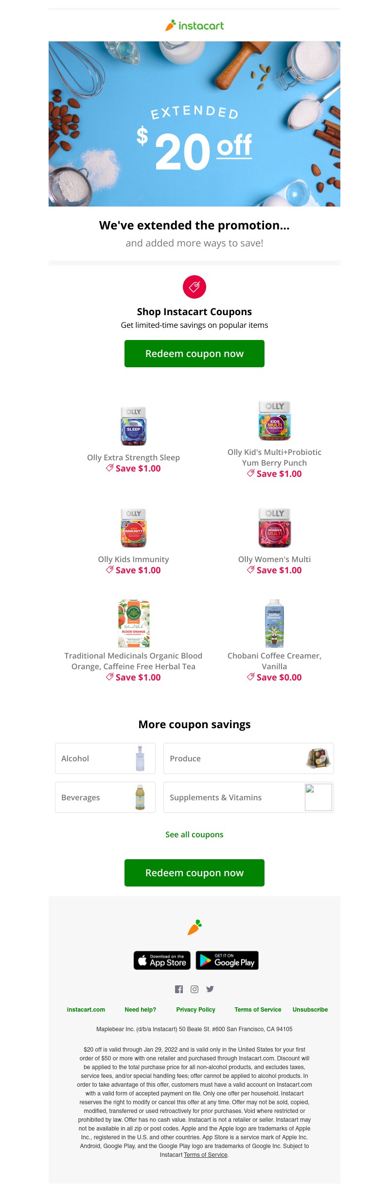 Instacart - 🎉 Extended for you: $20 off your first order