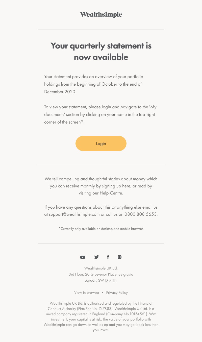 Wealthsimple - Your quarterly statement is now available