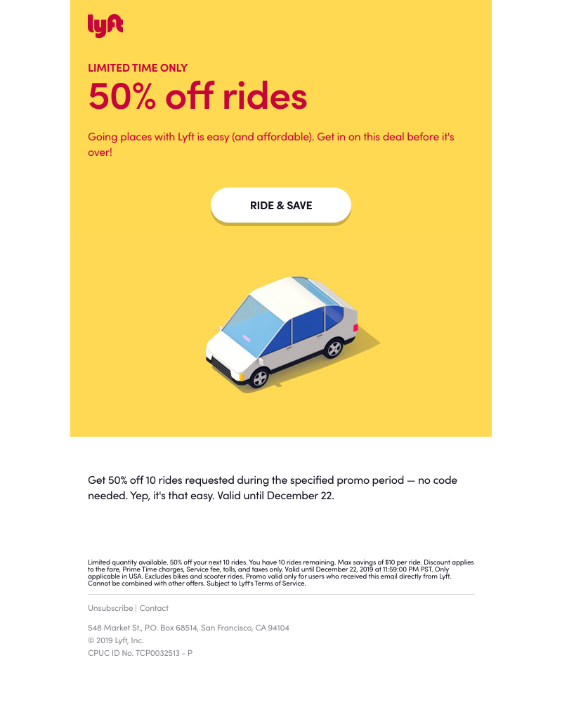 Lyft - It's time to activate 50% off rides