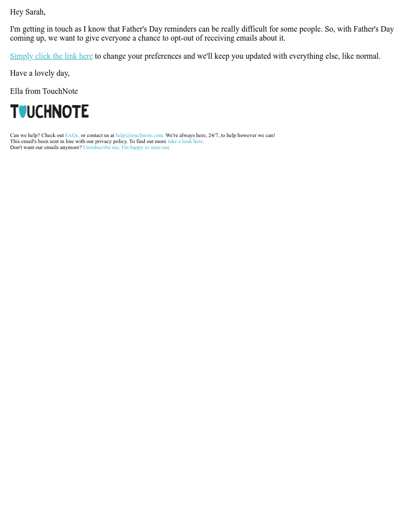 TouchNote - Don't want any Father's Day reminders? Just let us know.
