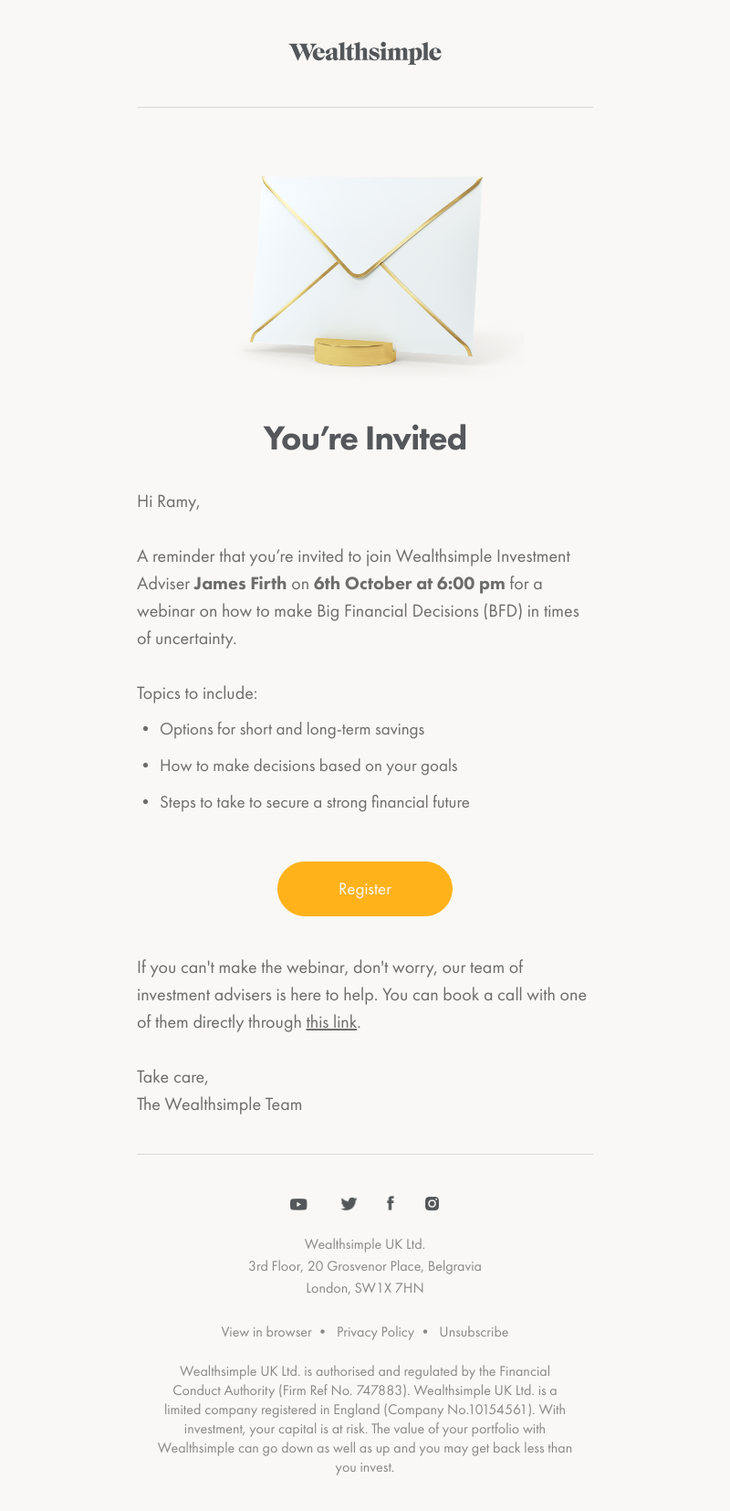 Wealthsimple - Webinar Reminder: How to make Big Financial Decisions