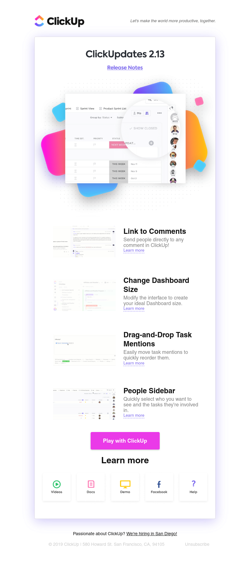 ClickUp - ClickUpdates 2.13: People Sidebar, Link to Comments, Change Dashboard Size, and more!