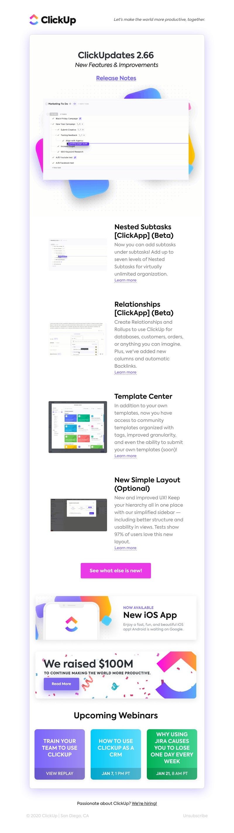 ClickUp - Nested Subtasks, Relationships & Backlinks, Template Center, New Simple Layout, + more!