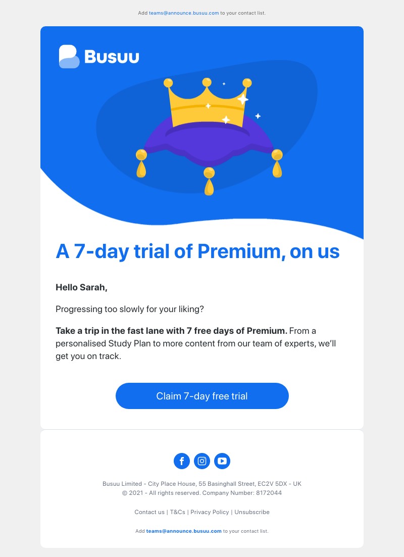 Busuu - Sarah, tired of slow progress? 😫  Try 7 days of Premium