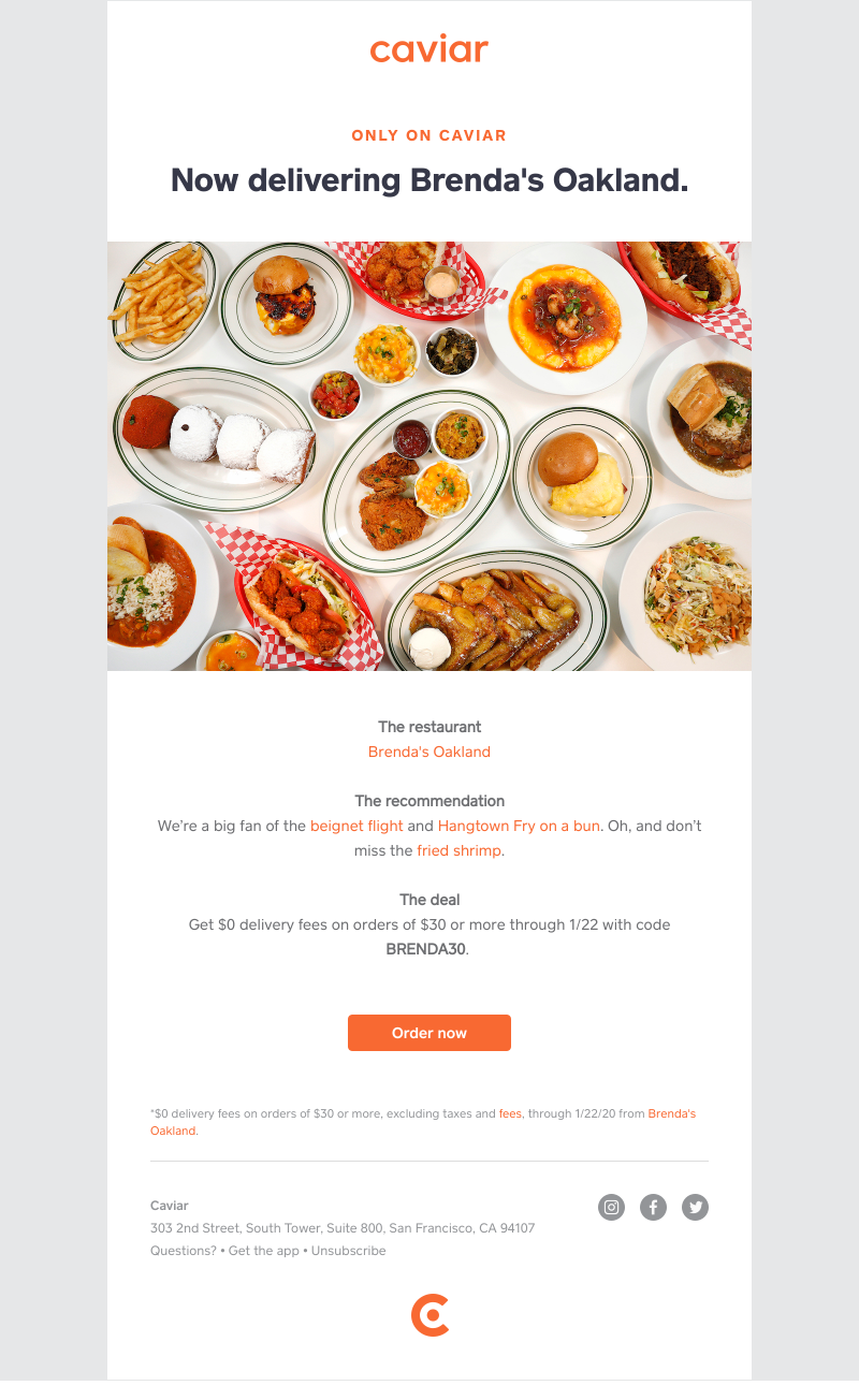  - Brenda's Oakland is now only on Caviar