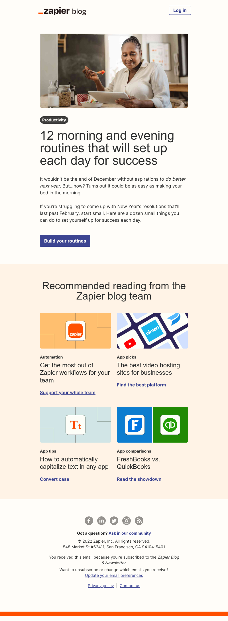 Zapier - 12 morning and evening routines for the New Year