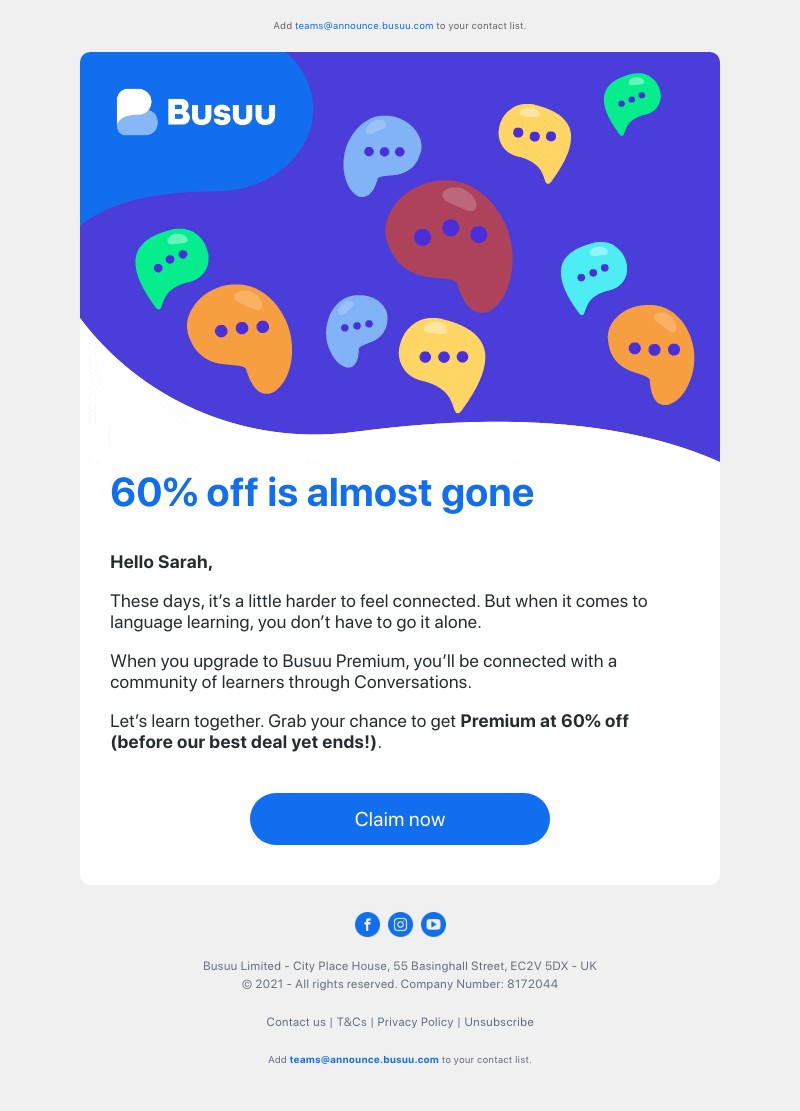 Busuu - 60% off Premium is coming to an end 😳 Don’t miss your chance 