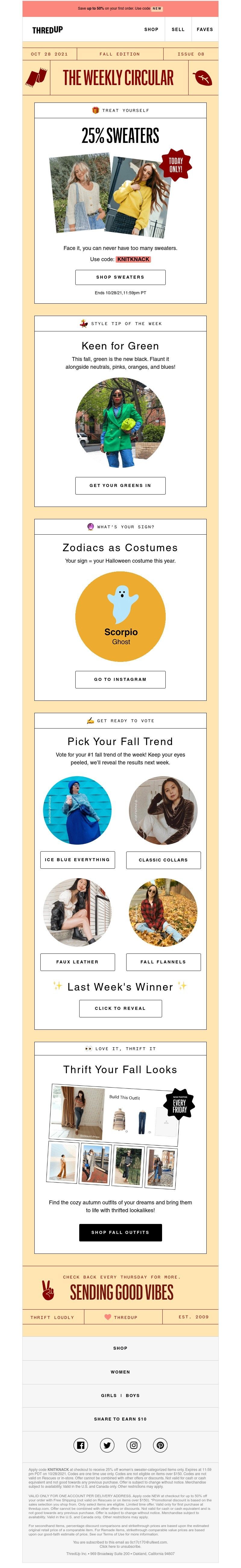 thredUP - 🥶25% OFF: What rhymes with weather?
