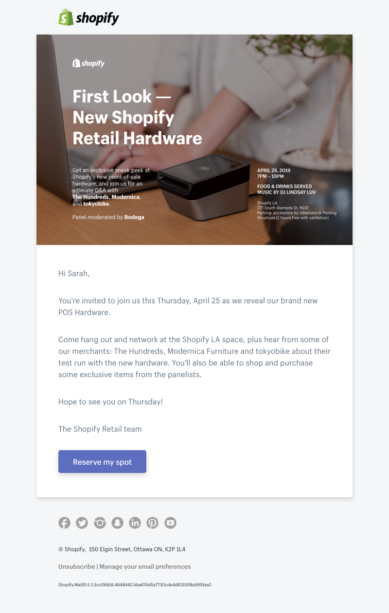 Shopify - Sarah, you're invited to an exclusive Shopify event