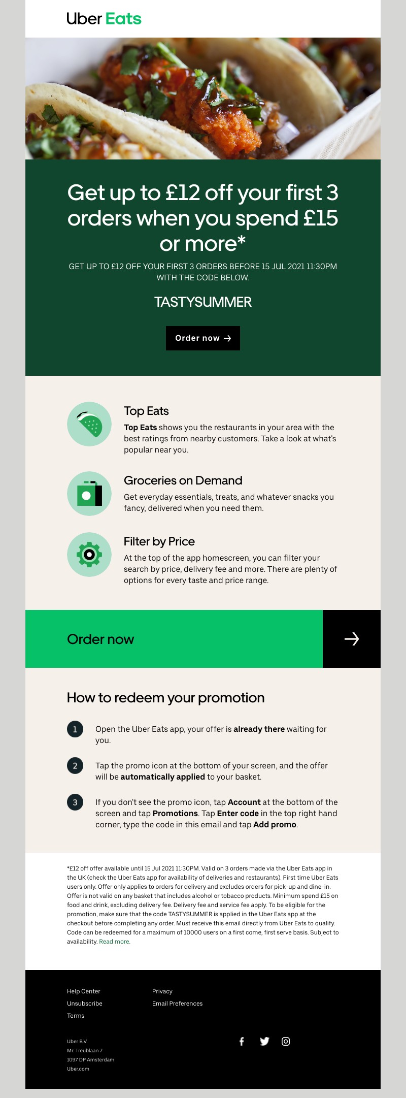 Uber Eats - Get  £12 off  your first 3 orders 