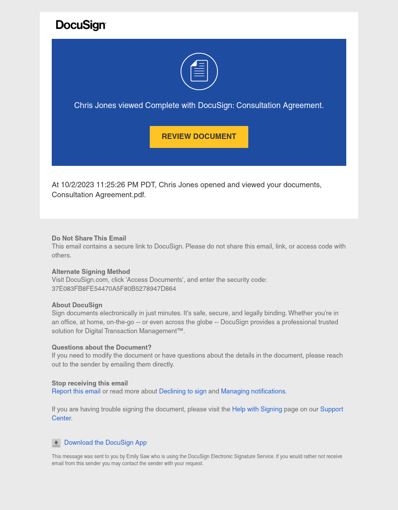  - Chris Jones viewed Complete with DocuSign: Consultation Agreement