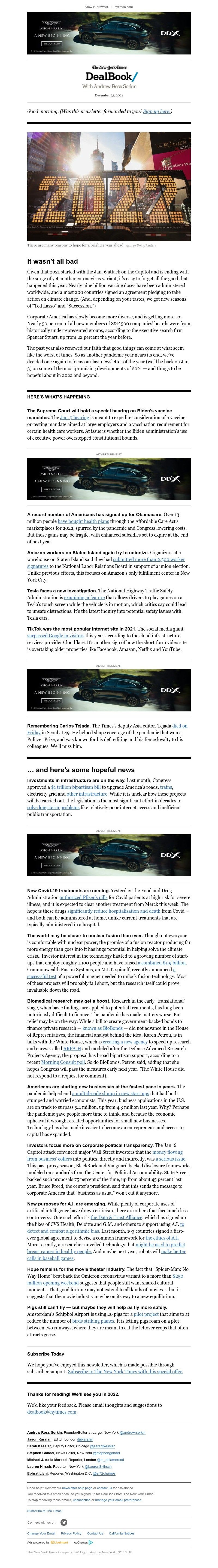 The New York Times - DealBook: What we’re looking forward to in 2022