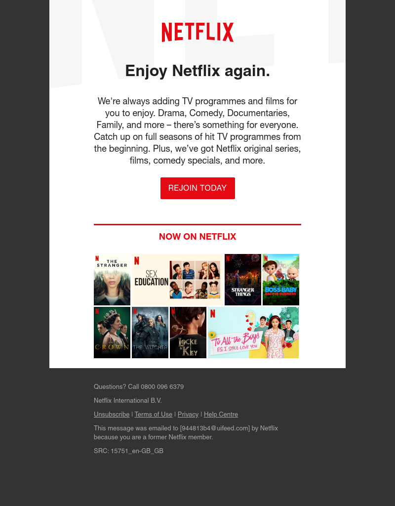 Netflix - Sarah, come back today.