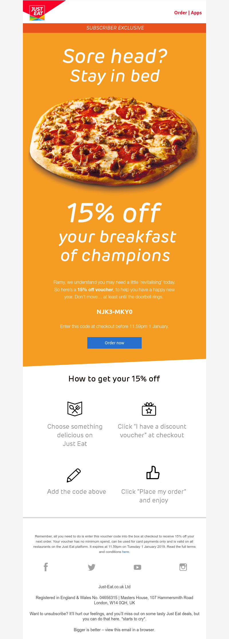 Just Eat - 15% off everything - Happy New Year