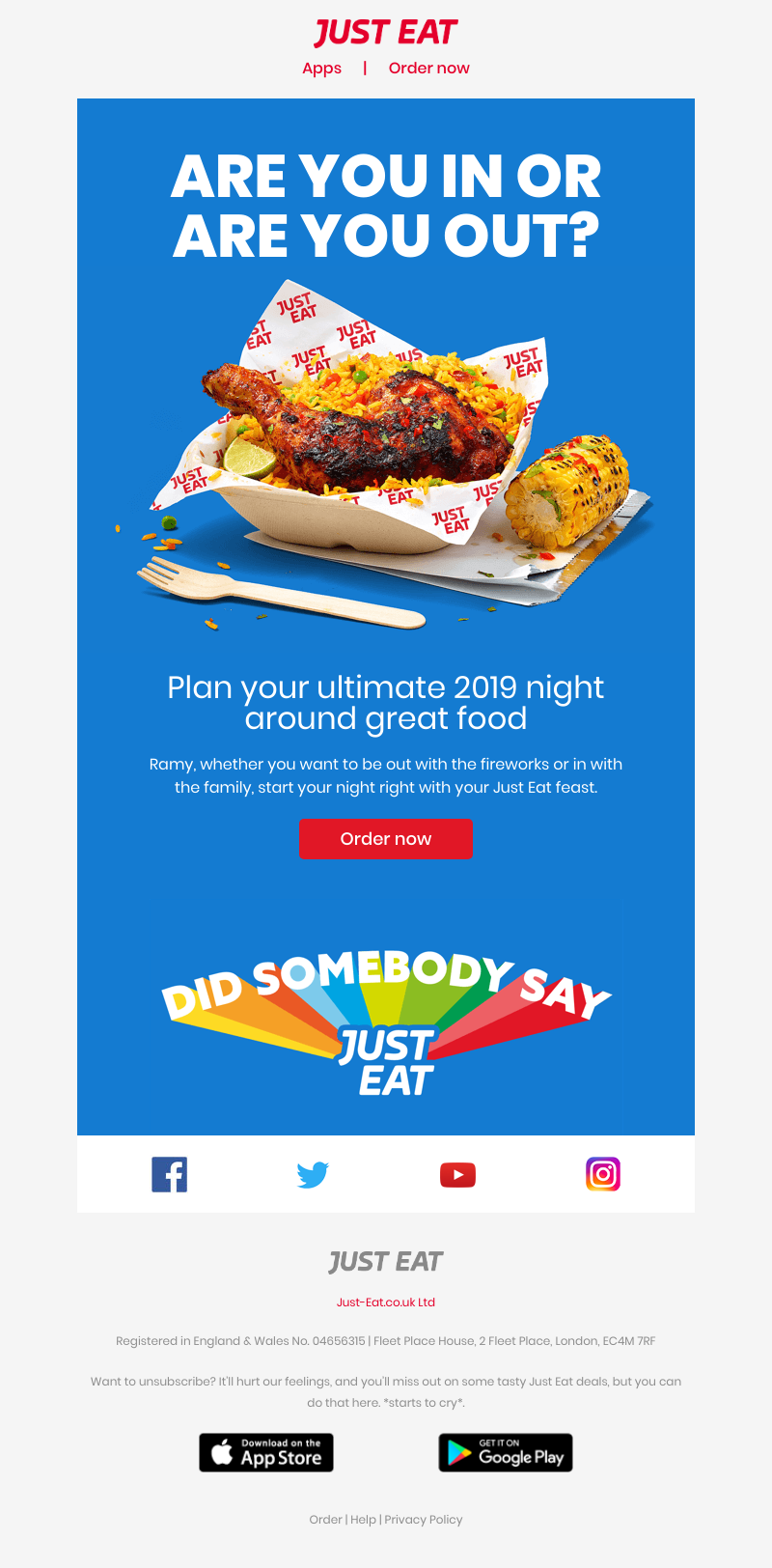 Just Eat - Your ultimate 2019 meal awaits, Ramy