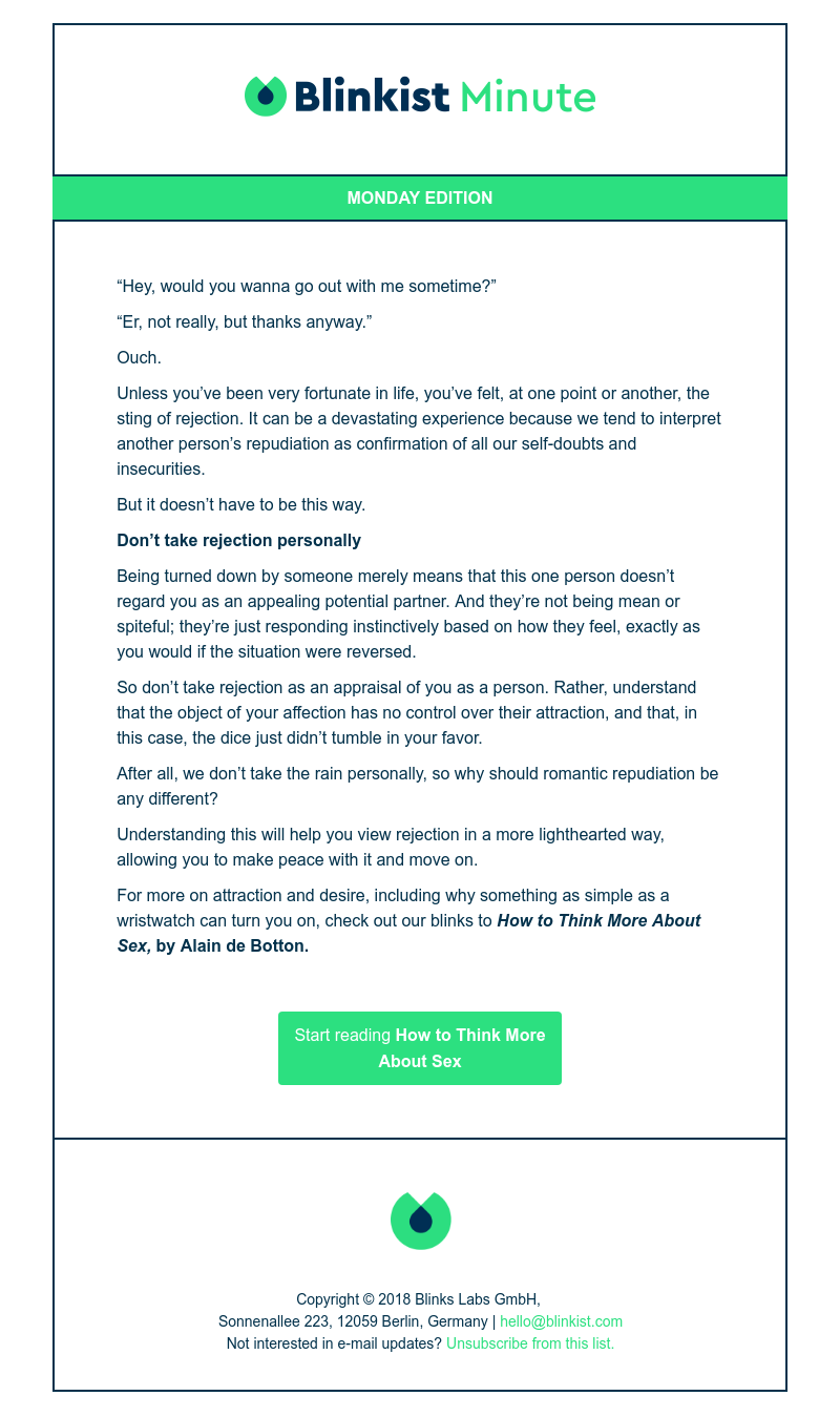  - Blinkist Minute: How to shake off romantic rejection