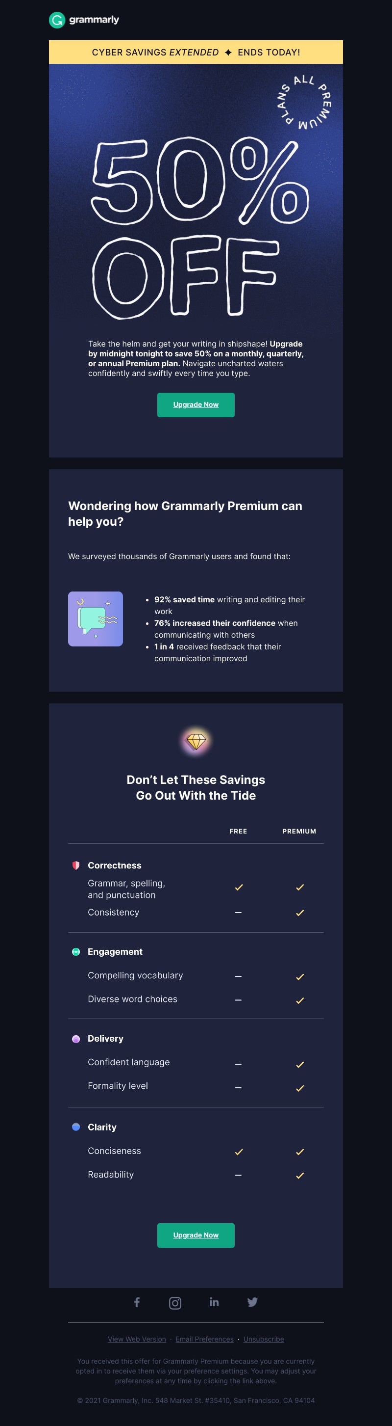 Grammarly - LAST DAY: 50% off all Premium plans