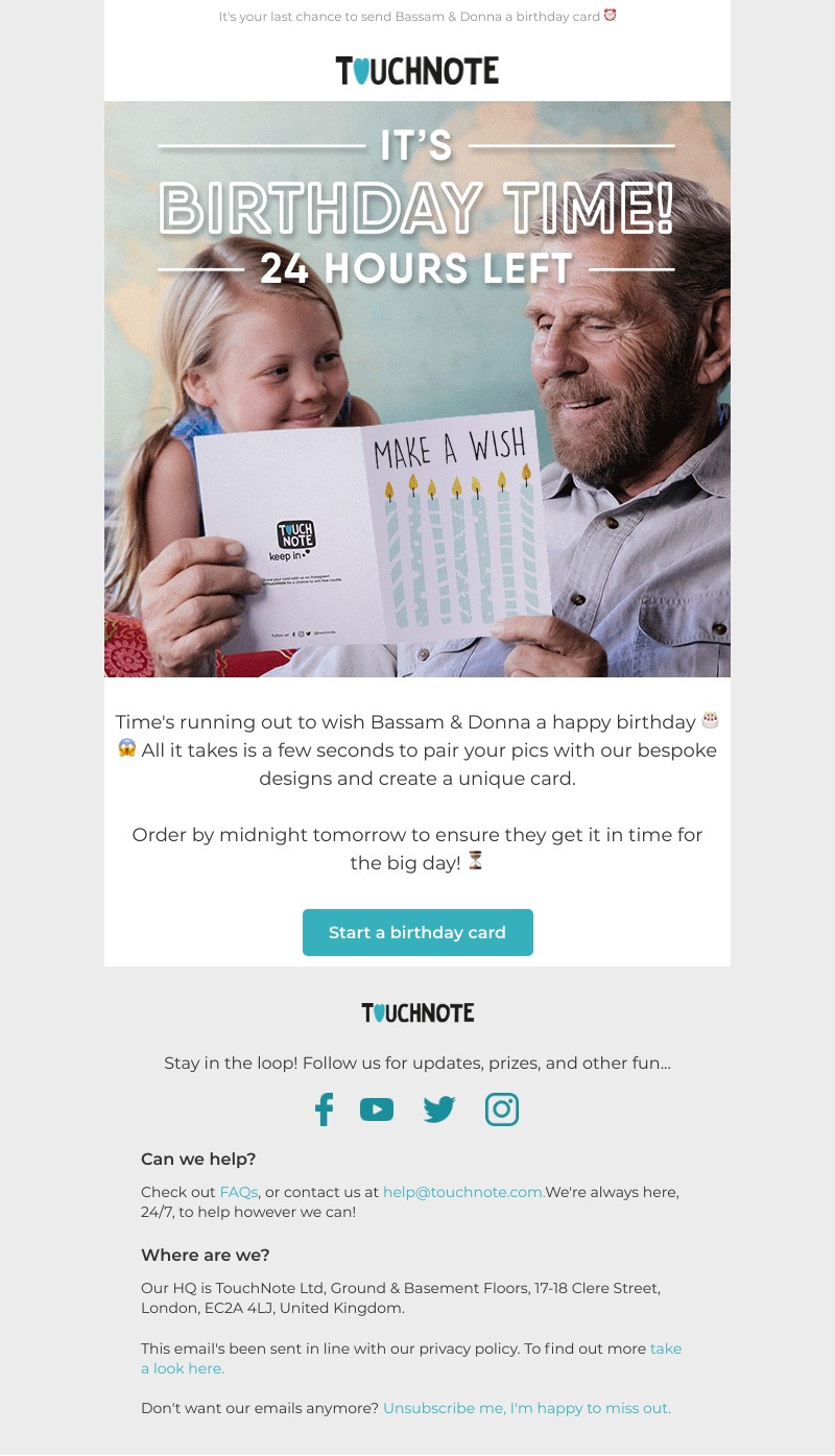 TouchNote - Last chance to send a birthday card! 🎉