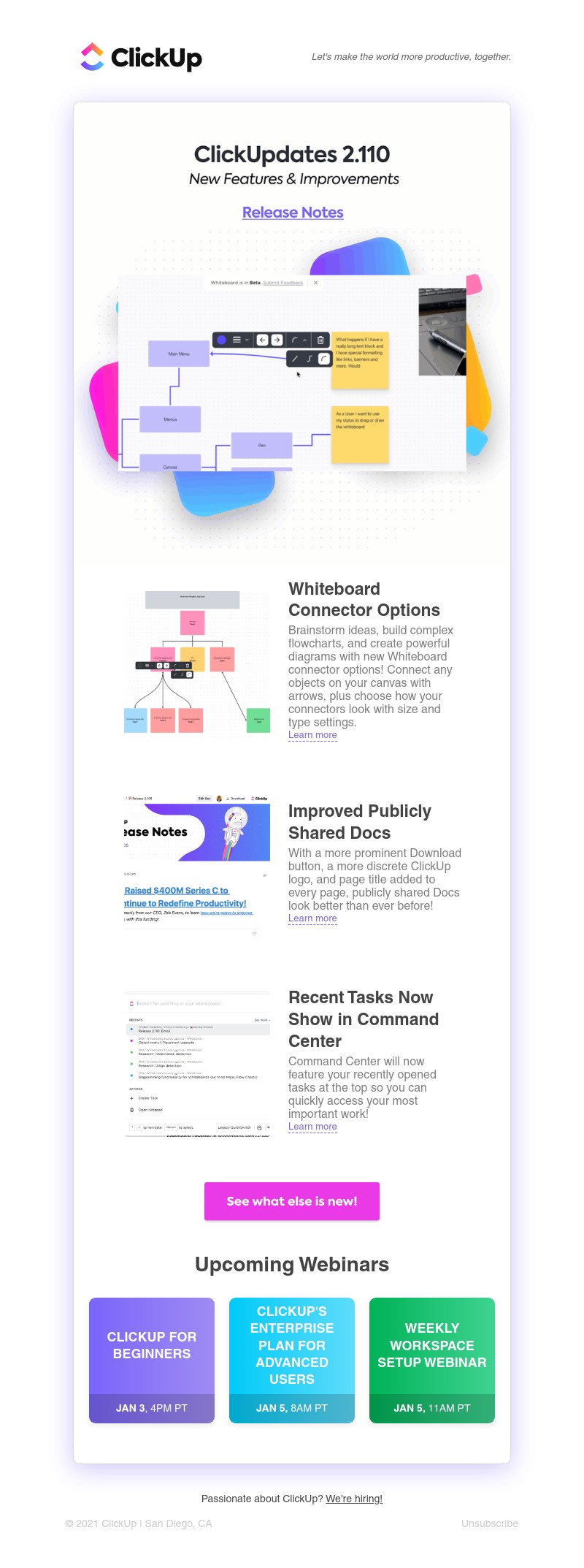 ClickUp - Whiteboard Connector Options, Improved Publicly Shared Docs, ➕ more!