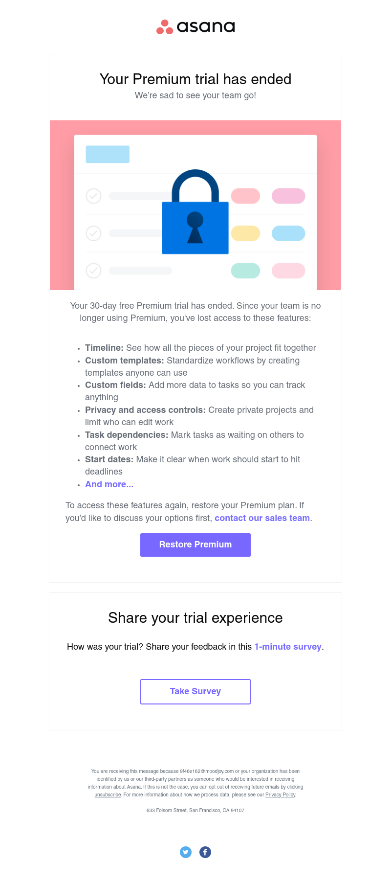 Asana - These Premium features have been removed from your team
