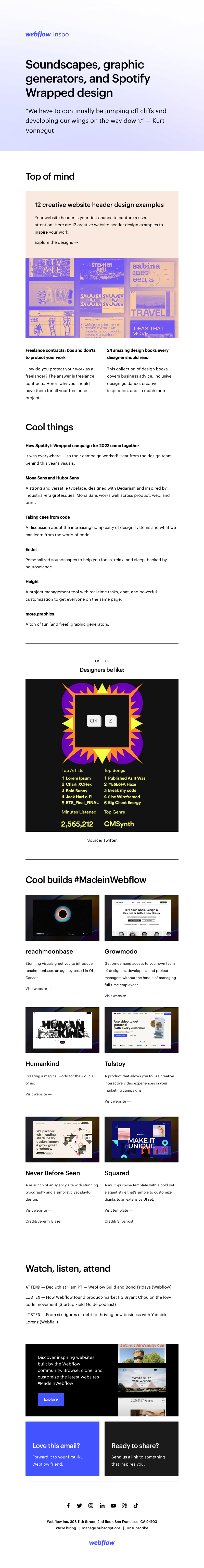 Webflow - Soundscapes, graphic generators, and Spotify Wrapped design 🎶