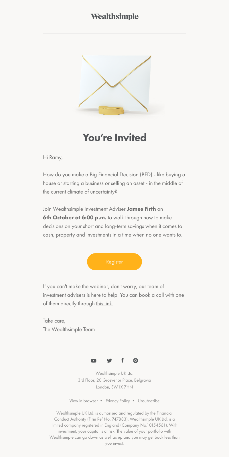 Wealthsimple - Webinar Invite: How to make Big Financial Decisions - 6th October
