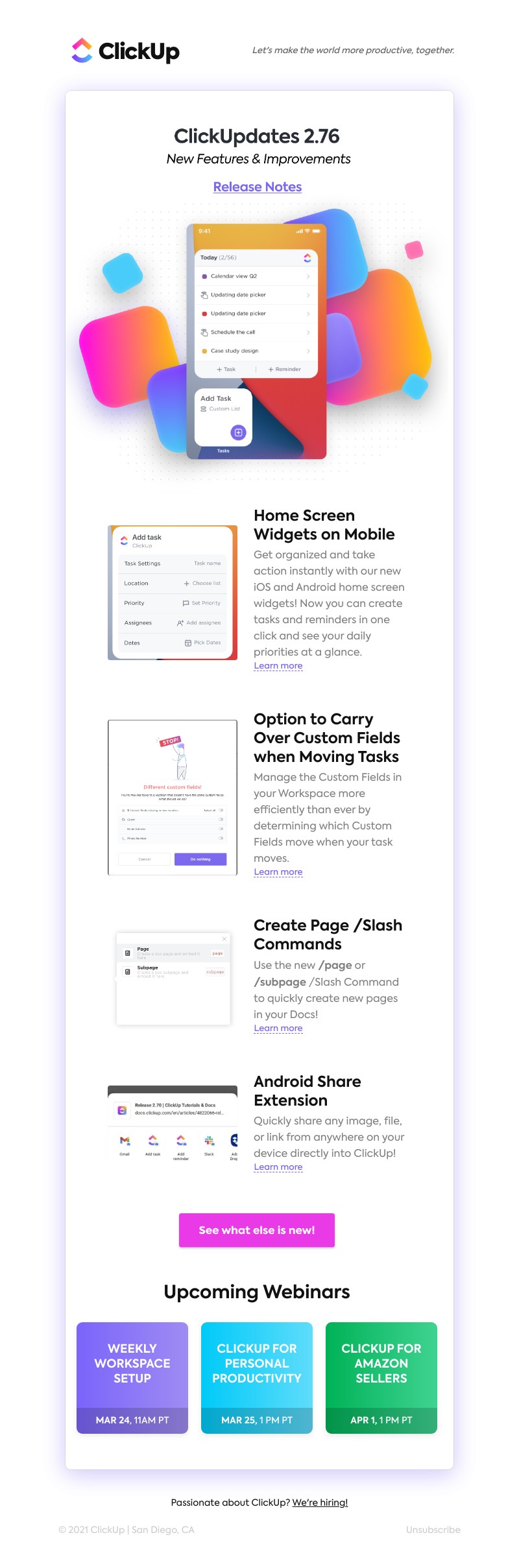 ClickUp - Home Screen Widgets on Mobile, Option to Carry over Custom Fields when Moving Tasks,  ➕ more!