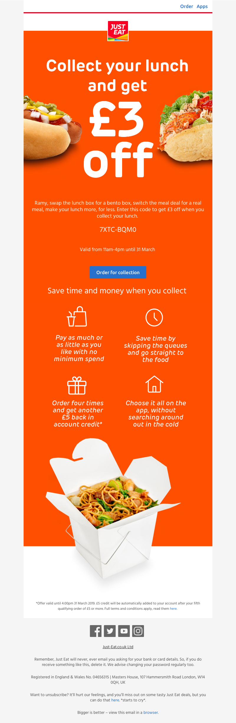 Just Eat - Ramy, fancy £3 off your lunch today?