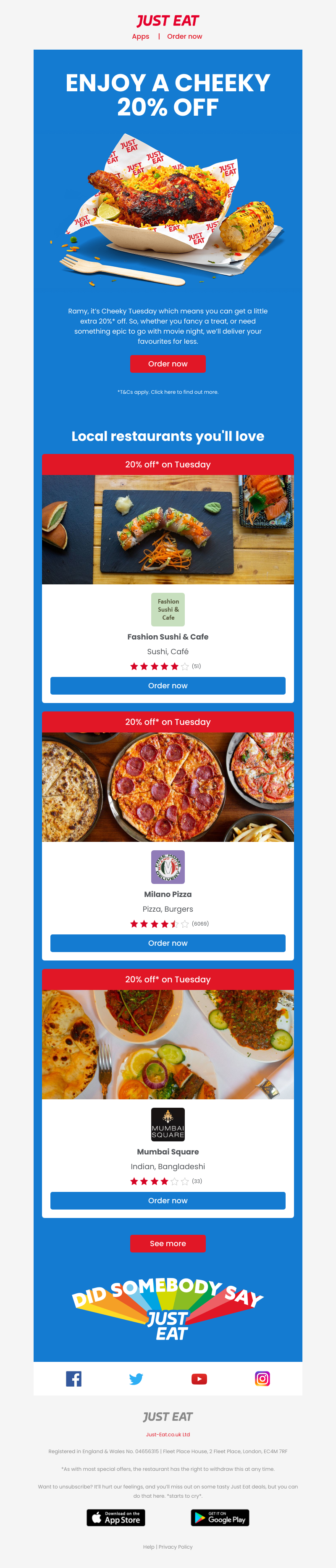 Just Eat - Ramy, tuck in to a tasty discount 😍