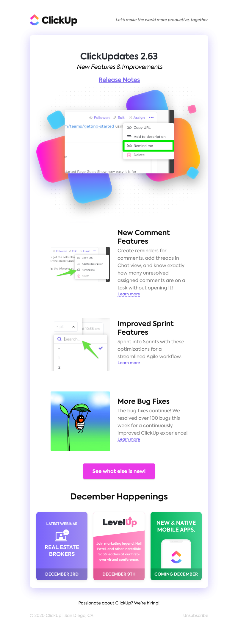ClickUp - Improved Comment Features, Improved Sprint Features, Bug Fixes, ➕ more!