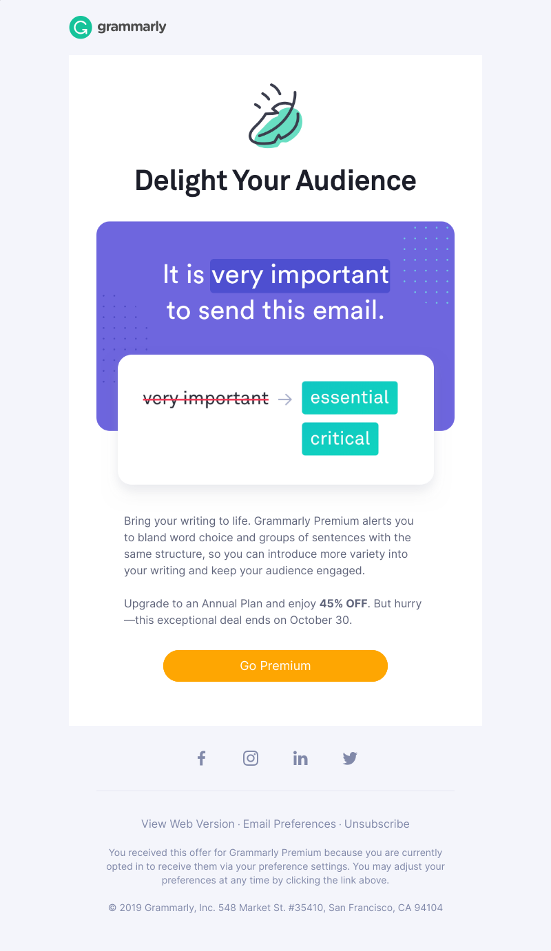 Grammarly - REMINDER: Save 45% on annual plans and liven up your writing