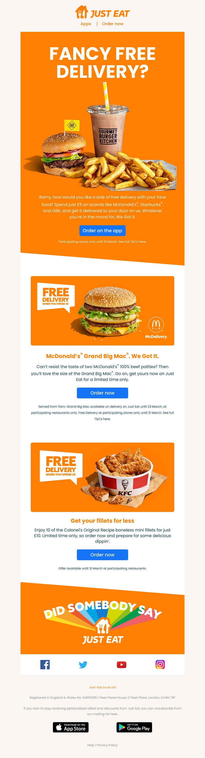 Just Eat - Get free delivery on McDonald’s®, Starbucks®, GBK, and more ❤️