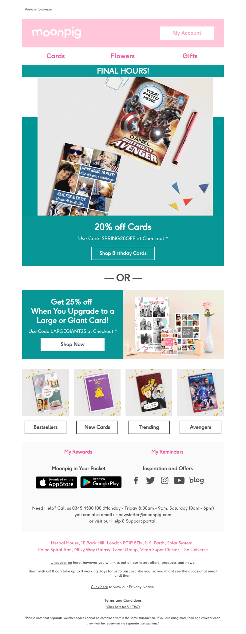 Moonpig - FINAL HOURS - 20% off cards!