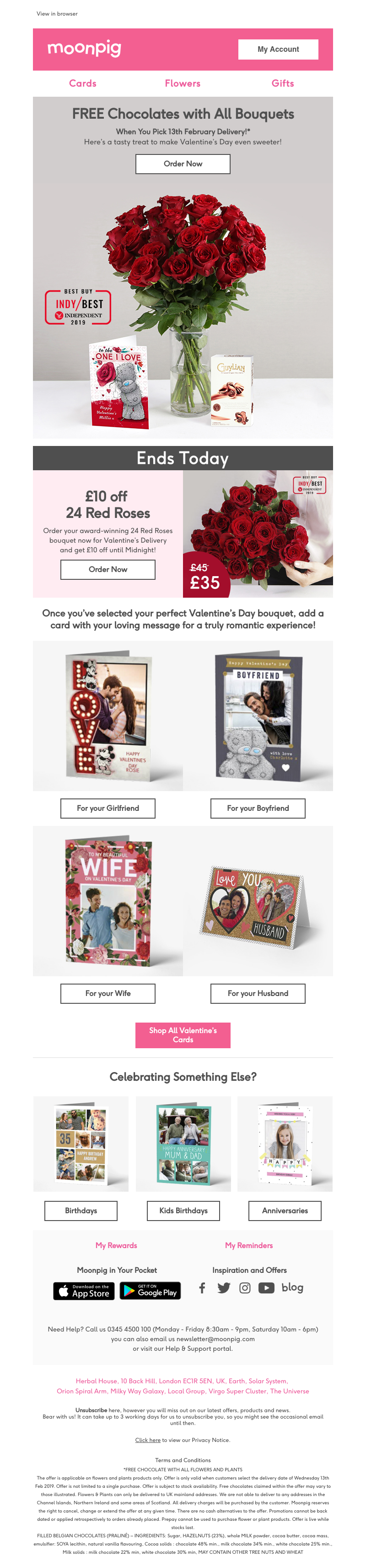 Moonpig - FREE chocolates when you order flowers! Whilst stocks last!