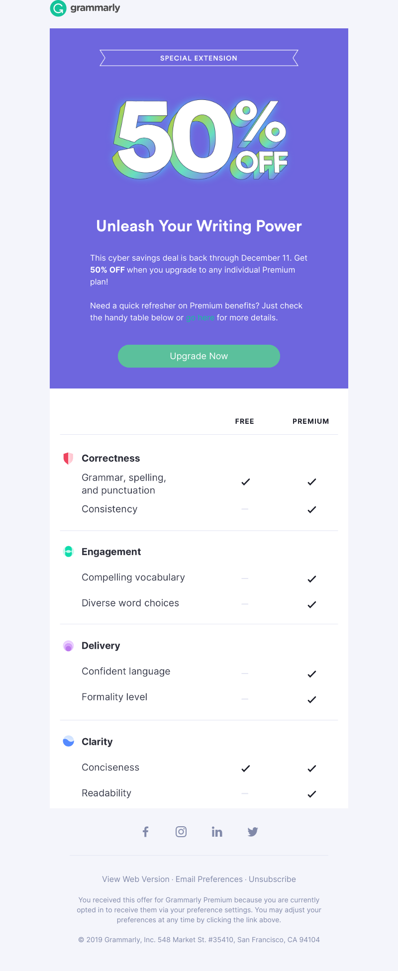Grammarly - Special Extension: 50% OFF for Cyber Savings!