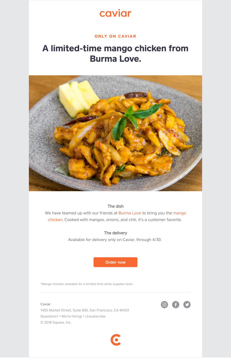  - A limited-time mango chicken dish from Burma Love
